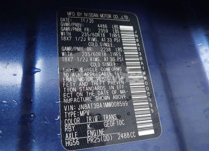 Photo 9 of 2021 Nissan Rogue SV FWD (VIN JN8AT3BA1MW008599)