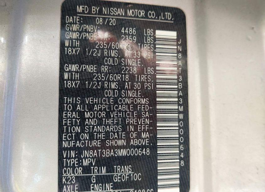 Photo 9 of 2021 Nissan Rogue SV FWD (VIN JN8AT3BA3MW000648)