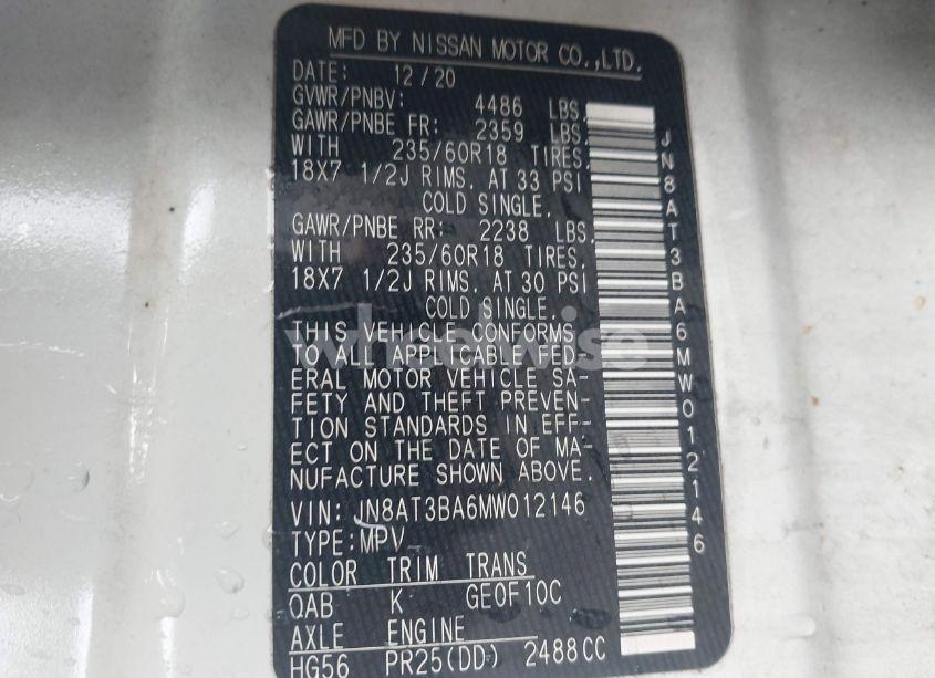 Photo 9 of 2021 Nissan Rogue SV FWD (VIN JN8AT3BA6MW012146)