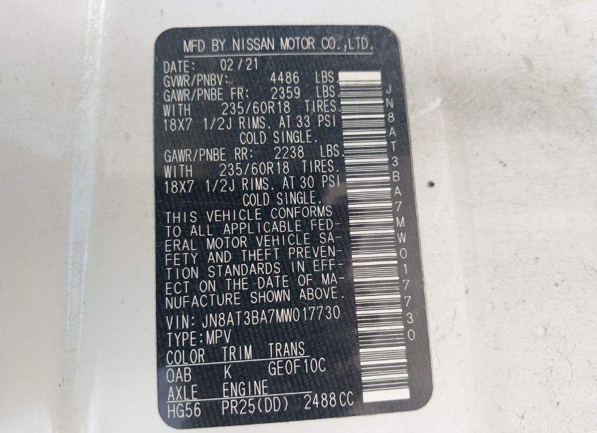 Photo 9 of 2021 Nissan Rogue SV FWD (VIN JN8AT3BA7MW017730)
