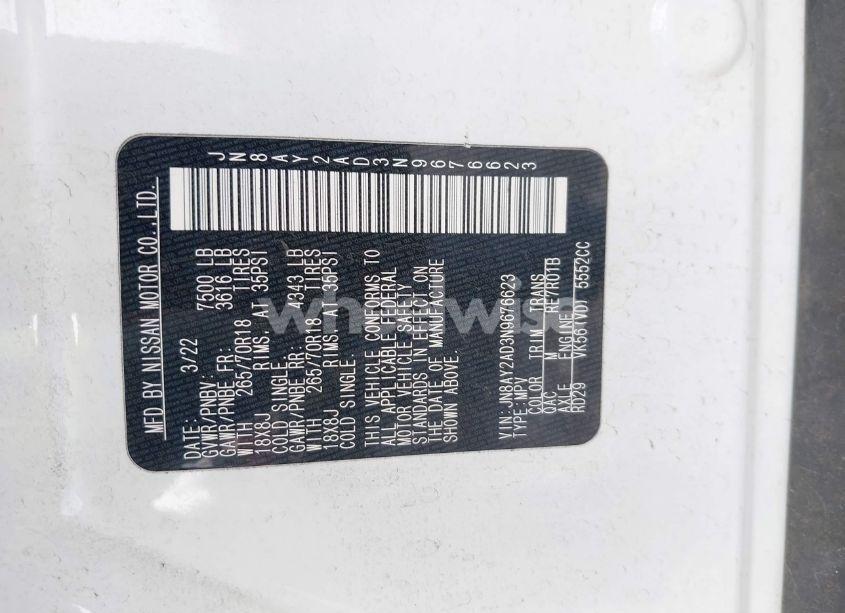 Photo 9 of 2022 Nissan Armada SV 4WD (VIN JN8AY2AD3N9676623)