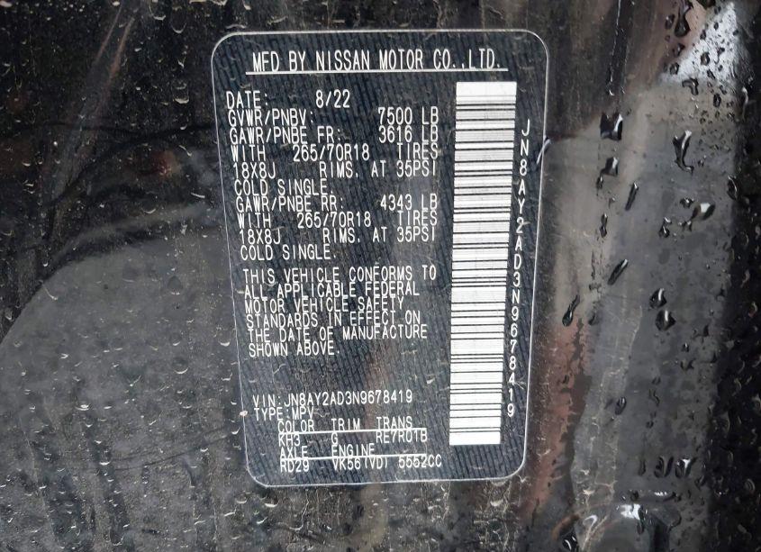 Photo 9 of 2022 Nissan Armada S/SV (VIN JN8AY2AD3N9678419)
