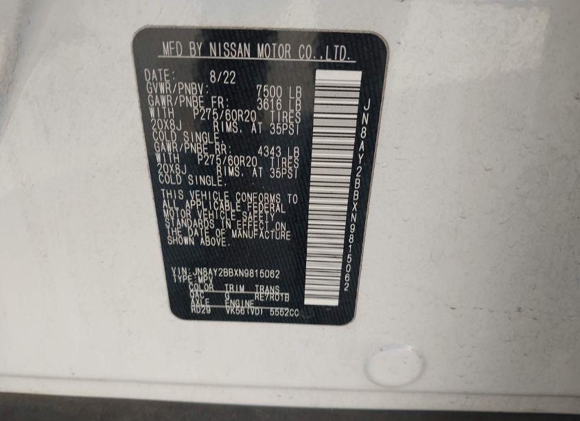 Photo 9 of 2022 Nissan Armada SL 4WD (VIN JN8AY2BBXN9815062)