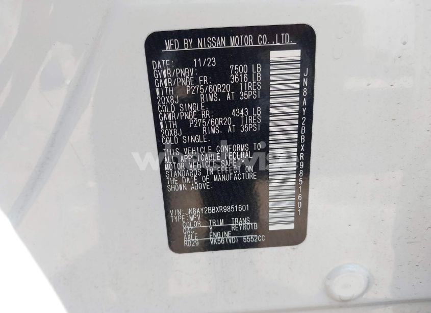 Photo 9 of 2024 Nissan Armada SL 4WD (VIN JN8AY2BBXR9851601)