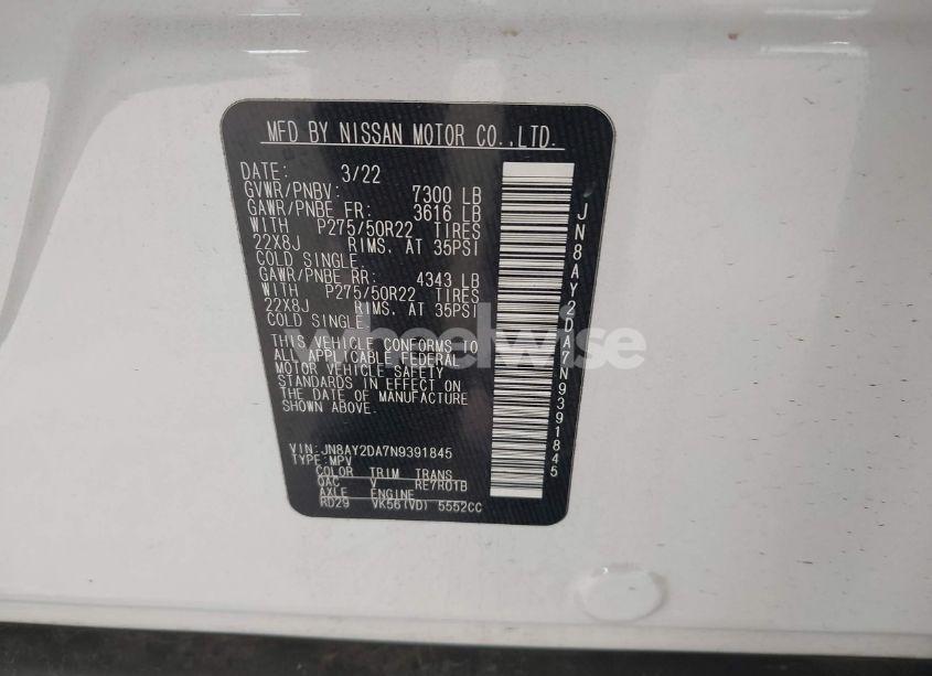 Photo 9 of 2022 Nissan Armada PLATINUM 2WD (VIN JN8AY2DA7N9391845)