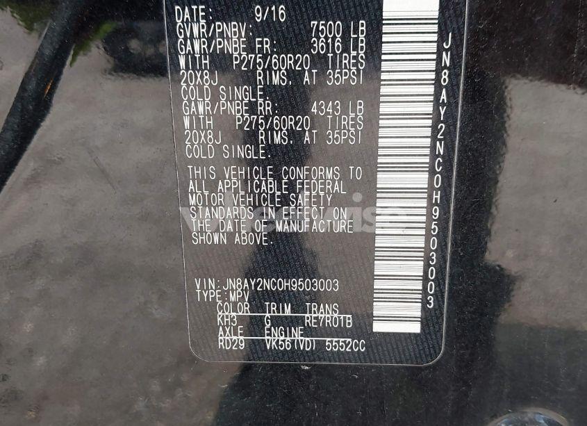 Photo 9 of 2017 Nissan Armada SL (VIN JN8AY2NC0H9503003)