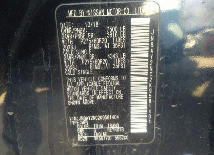 Photo 9 of 2019 Nissan Armada SL (VIN JN8AY2NC2K9581404)