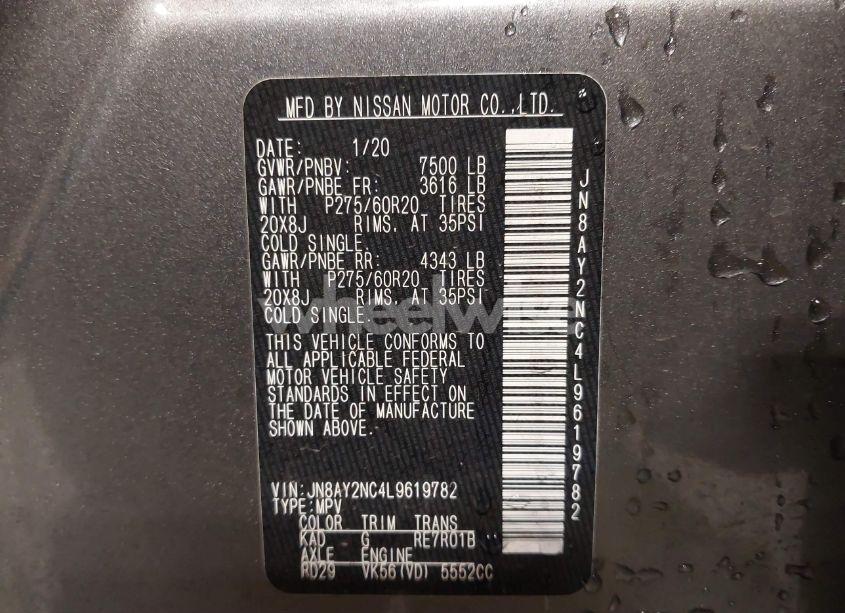 Photo 9 of 2020 Nissan Armada SL 4WD (VIN JN8AY2NC4L9619782)