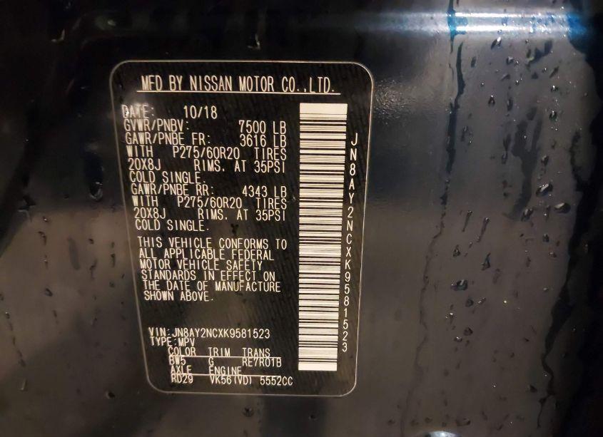 Photo 9 of 2019 Nissan Armada SL (VIN JN8AY2NCXK9581523)