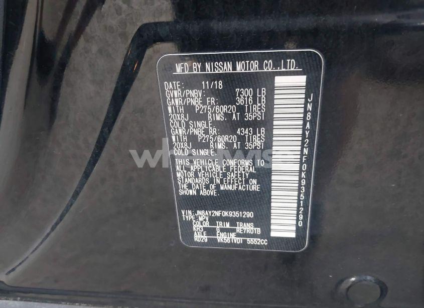 Photo 8 of 2019 Nissan Armada PLATINUM (VIN JN8AY2NF0K9351290)