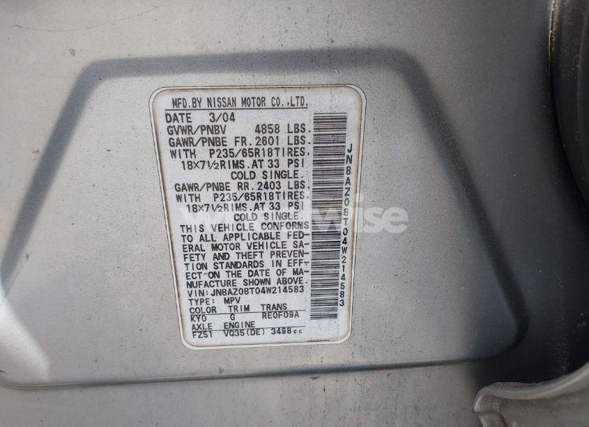 Photo 9 of 2004 Nissan Murano SL (VIN JN8AZ08T04W214583)