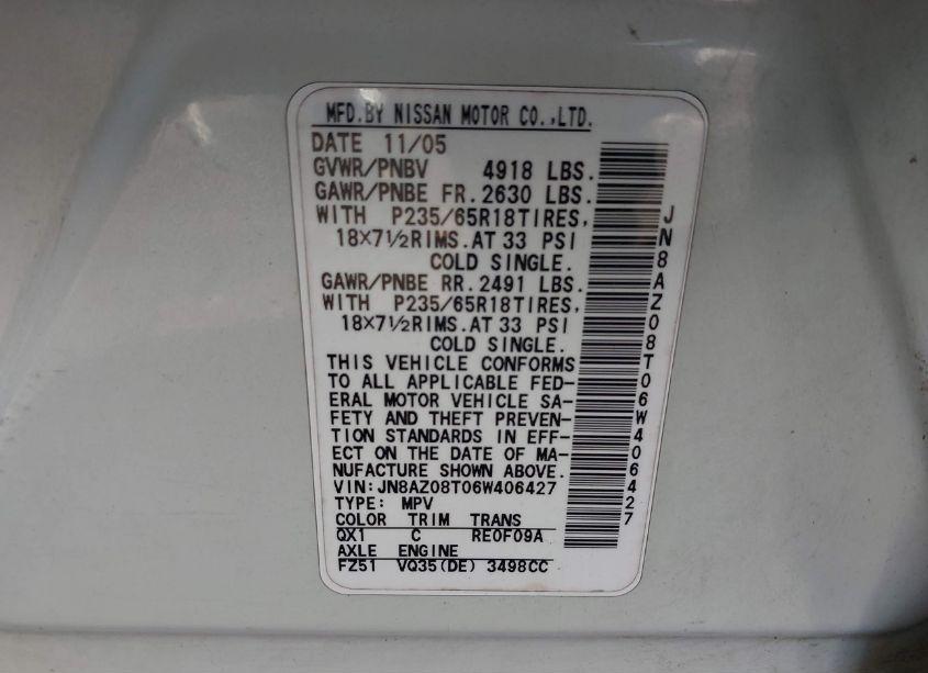 Photo 6 of 2006 Nissan Murano S (VIN JN8AZ08T06W406427)