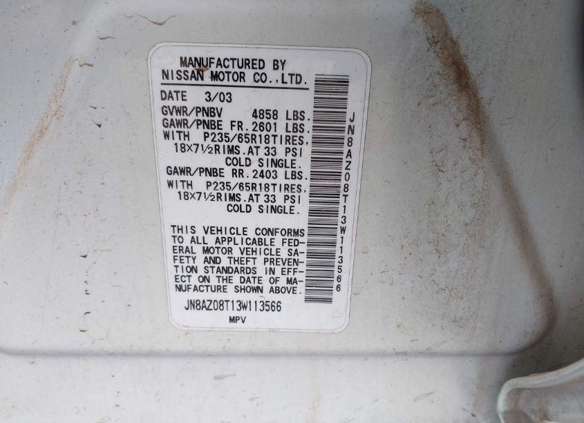 Photo 9 of 2003 Nissan Murano SL (VIN JN8AZ08T13W113566)