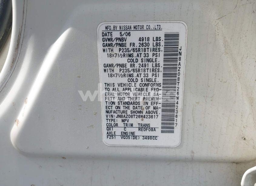 Photo 9 of 2006 Nissan Murano S (VIN JN8AZ08T26W423617)