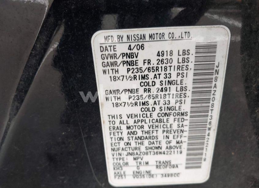 Photo 6 of 2006 Nissan Murano S (VIN JN8AZ08T36W422119)
