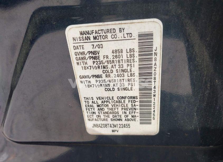 Photo 8 of 2003 Nissan Murano SL (VIN JN8AZ08T43W122455)