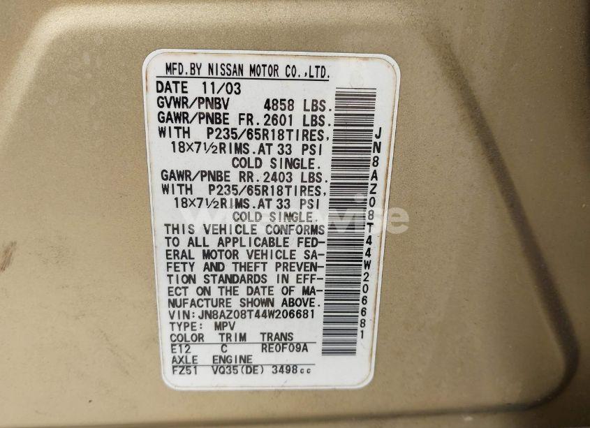 Photo 8 of 2004 Nissan Murano SL (VIN JN8AZ08T44W206681)