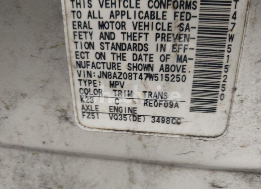 Photo 9 of 2007 Nissan Murano SL (VIN JN8AZ08T47W515250)