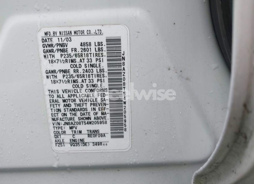 Photo 7 of 2004 Nissan Murano SE (VIN JN8AZ08T54W205958)