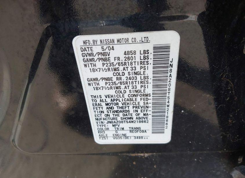 Photo 6 of 2004 Nissan Murano SE (VIN JN8AZ08T54W218662)