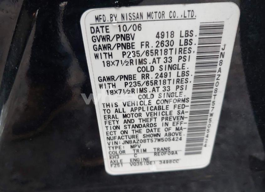Photo 5 of 2007 Nissan Murano S (VIN JN8AZ08T57W505424)