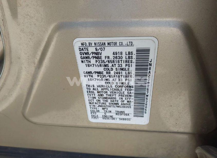 Photo 9 of 2007 Nissan Murano SL (VIN JN8AZ08T57W528055)