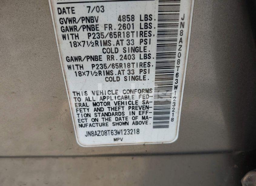 Photo 7 of 2003 Nissan Murano SL (VIN JN8AZ08T63W123218)