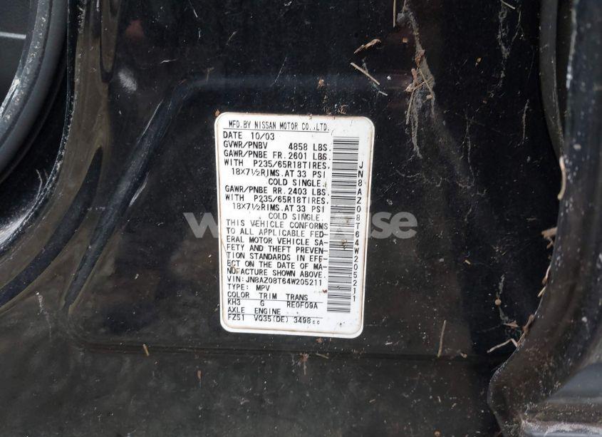 Photo 8 of 2004 Nissan Murano SL (VIN JN8AZ08T64W205211)