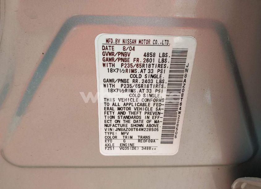 Photo 9 of 2004 Nissan Murano SL (VIN JN8AZ08T64W228505)