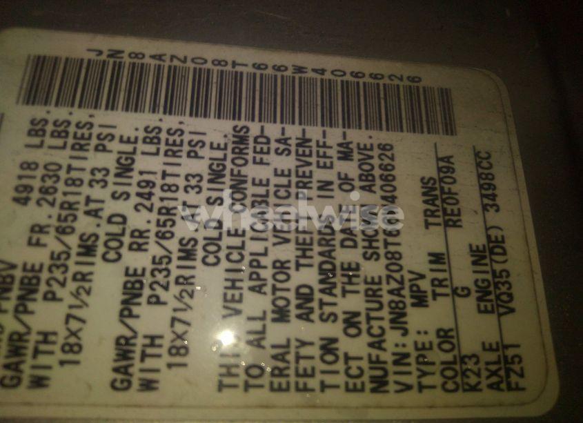 Photo 9 of 2006 Nissan Murano SL (VIN JN8AZ08T66W406626)