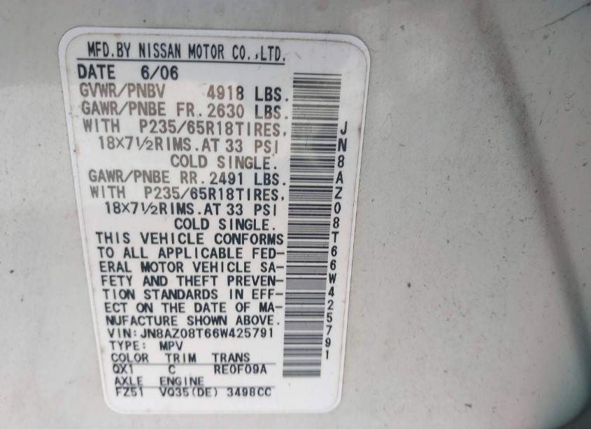 Photo 7 of 2006 Nissan Murano SL (VIN JN8AZ08T66W425791)