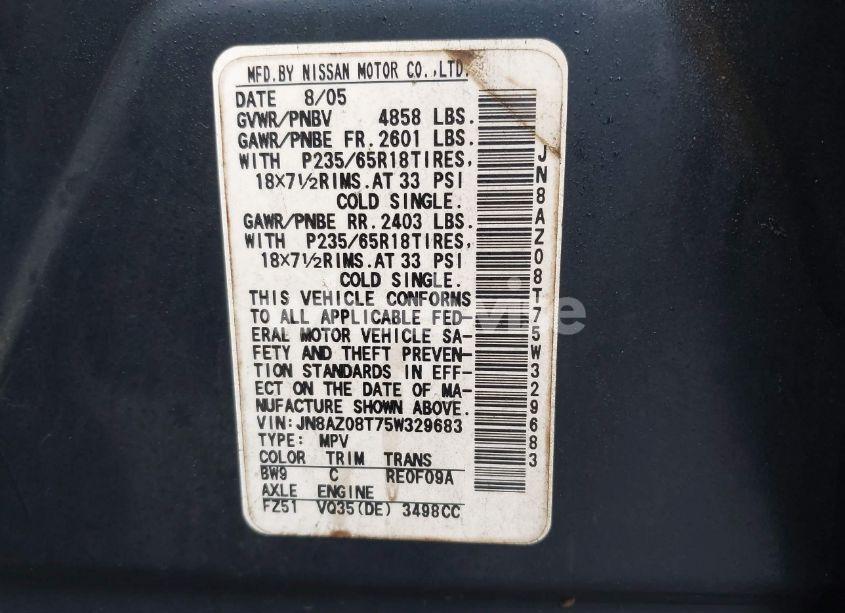 Photo 6 of 2005 Nissan Murano SL (VIN JN8AZ08T75W329683)