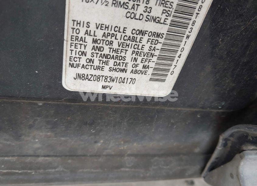 Photo 7 of 2003 Nissan Murano SL (VIN JN8AZ08T83W104170)