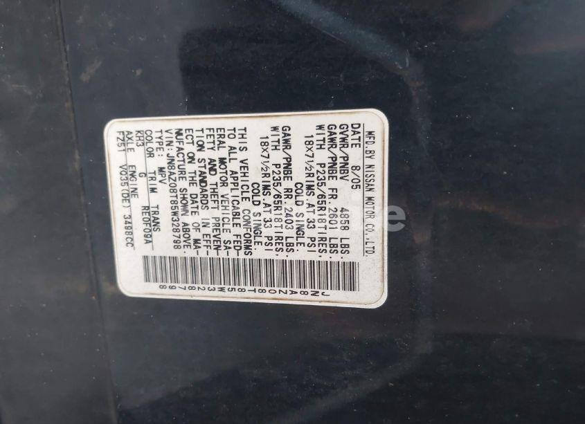 Photo 4 of 2005 Nissan Murano SL (VIN JN8AZ08T85W328798)