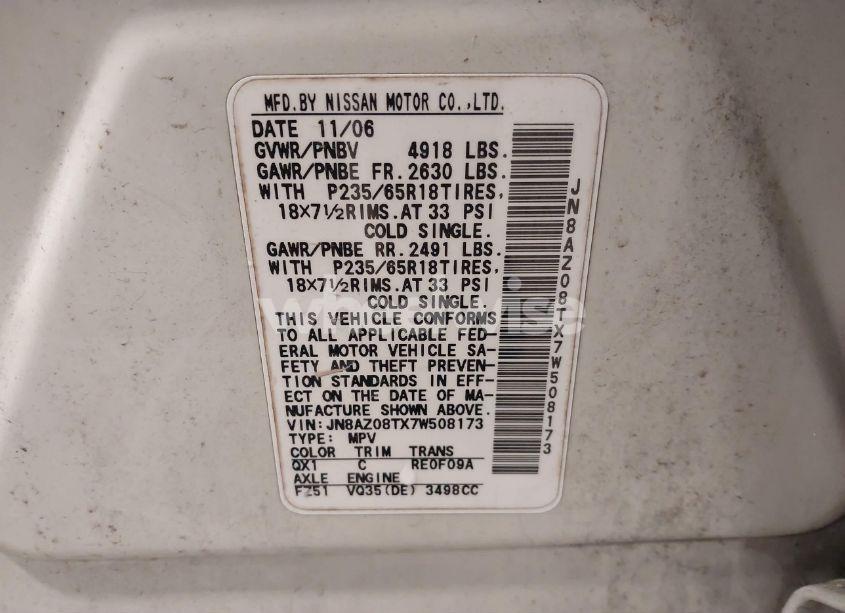 Photo 8 of 2007 Nissan Murano S (VIN JN8AZ08TX7W508173)