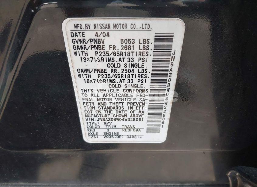 Photo 9 of 2004 Nissan Murano SE (VIN JN8AZ08W04W328061)