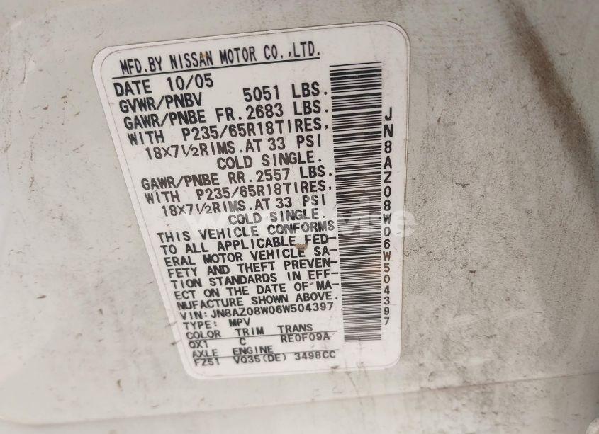 Photo 9 of 2006 Nissan Murano S (VIN JN8AZ08W06W504397)