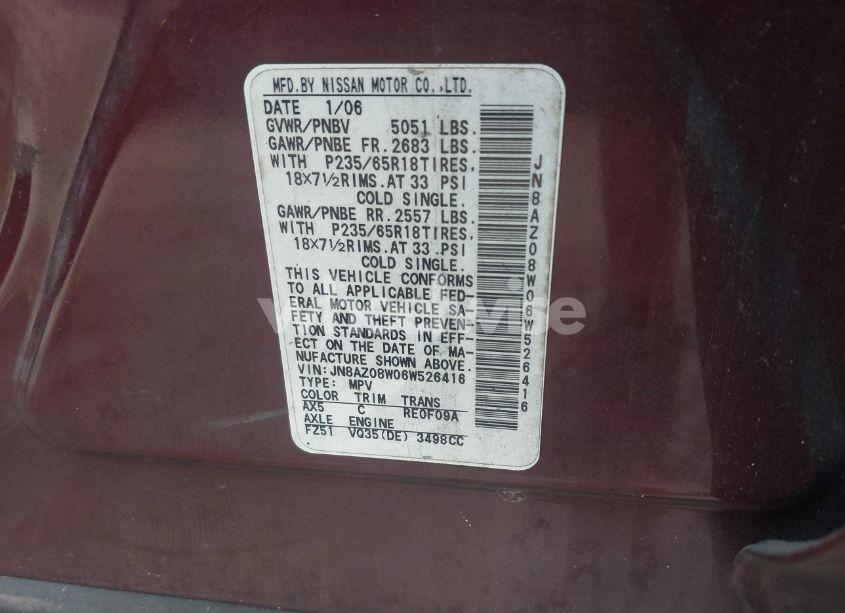 Photo 9 of 2006 Nissan Murano S (VIN JN8AZ08W06W526416)