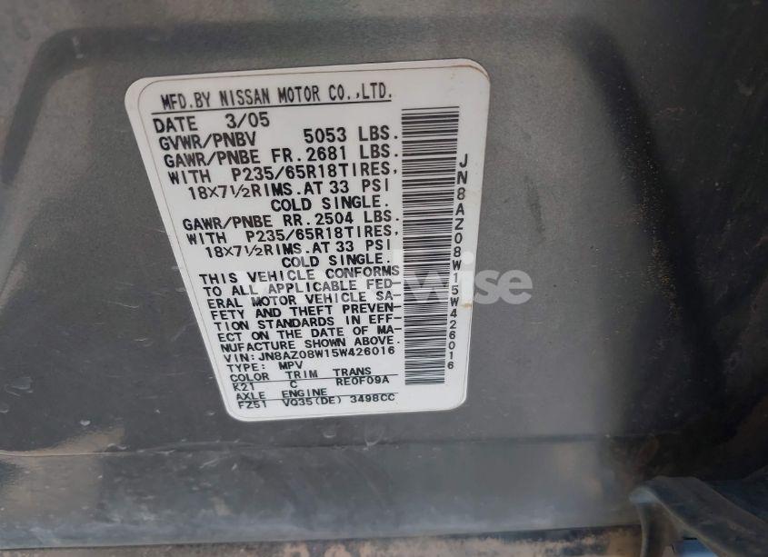 Photo 9 of 2005 Nissan Murano SE (VIN JN8AZ08W15W426016)