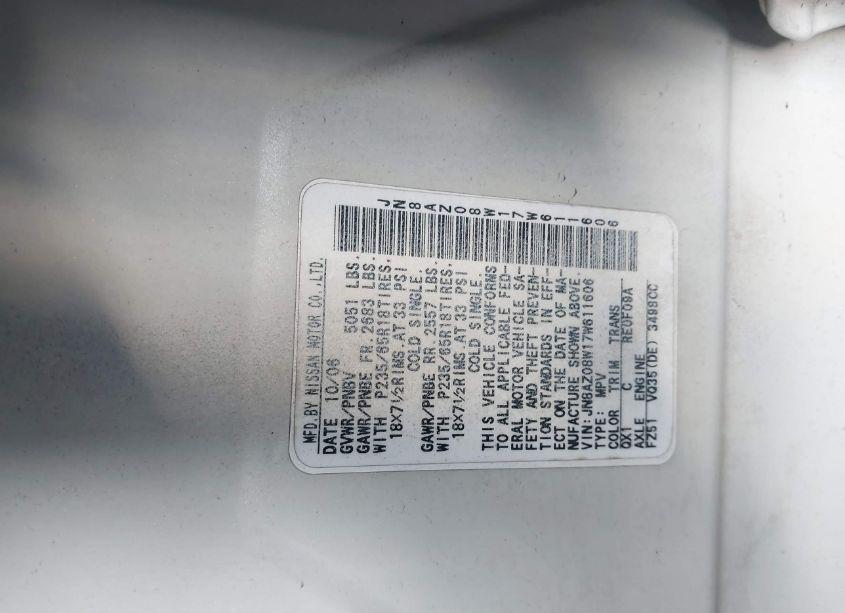 Photo 7 of 2007 Nissan Murano S (VIN JN8AZ08W17W611606)