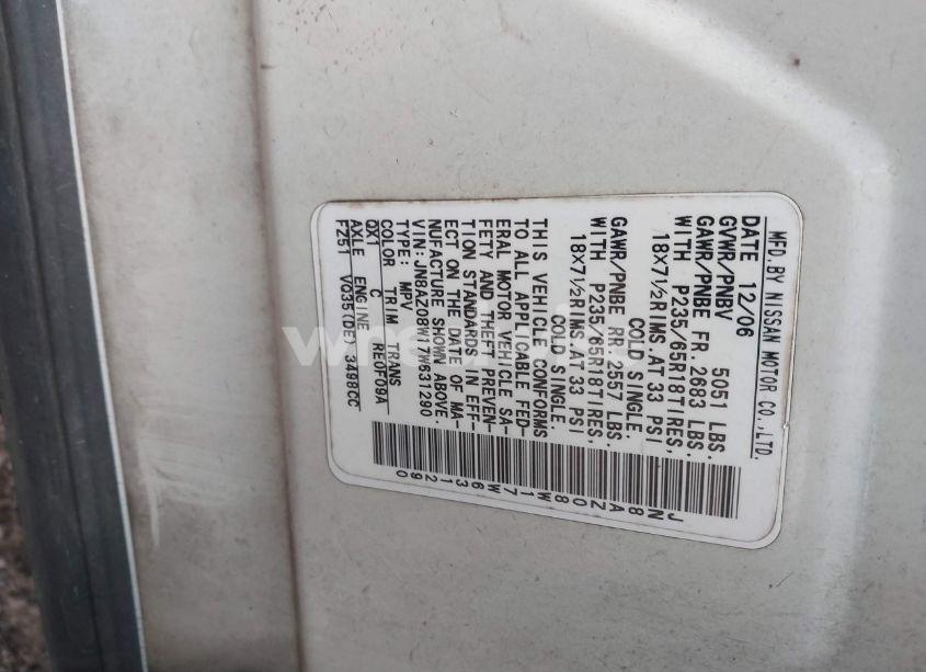 Photo 4 of 2007 Nissan Murano SL (VIN JN8AZ08W17W631290)