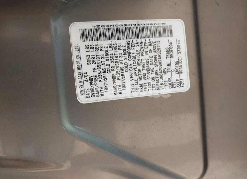 Photo 9 of 2004 Nissan Murano SL (VIN JN8AZ08W24W329213)