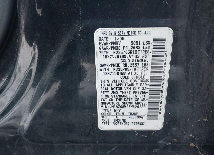 Photo 9 of 2006 Nissan Murano S (VIN JN8AZ08W26W526238)