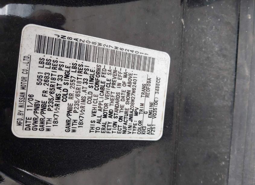 Photo 8 of 2007 Nissan Murano S (VIN JN8AZ08W27W624011)