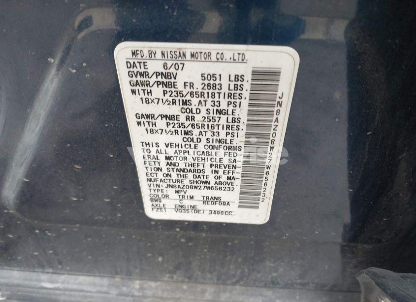 Photo 8 of 2007 Nissan Murano SL (VIN JN8AZ08W27W656232)