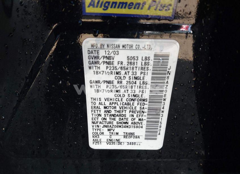 Photo 5 of 2004 Nissan Murano SL (VIN JN8AZ08W34W315904)