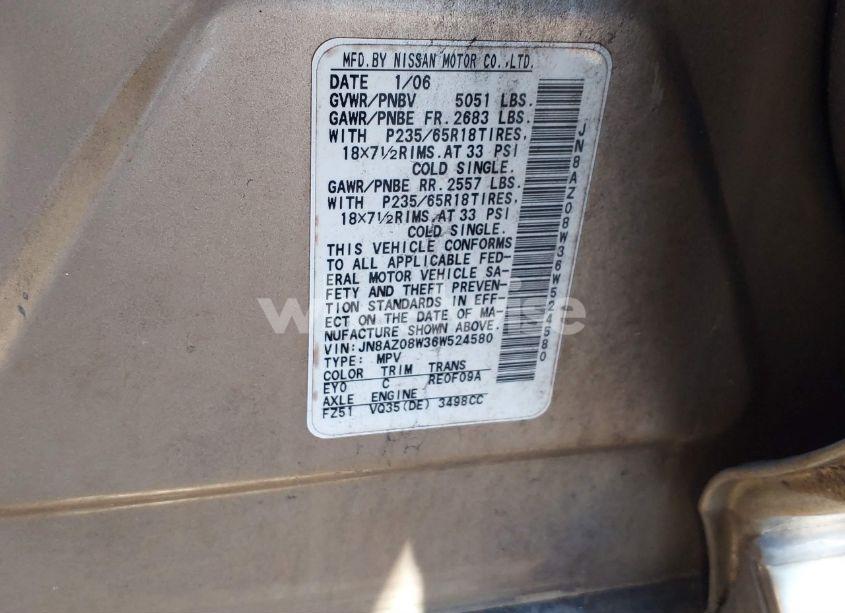 Photo 5 of 2006 Nissan Murano SL (VIN JN8AZ08W36W524580)