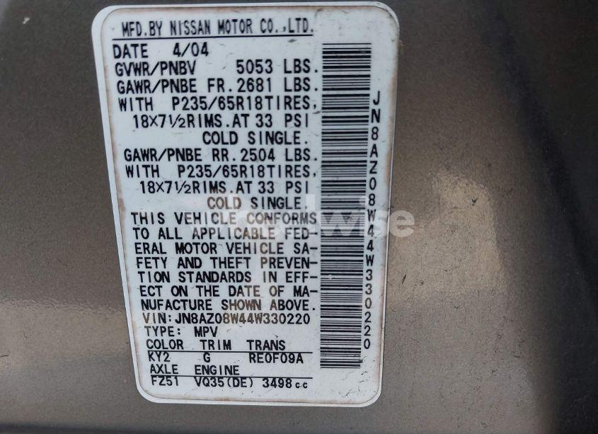 Photo 6 of 2004 Nissan Murano SL (VIN JN8AZ08W44W330220)