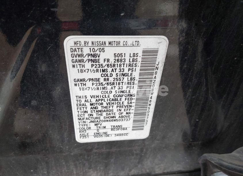 Photo 6 of 2006 Nissan Murano S (VIN JN8AZ08W46W503737)