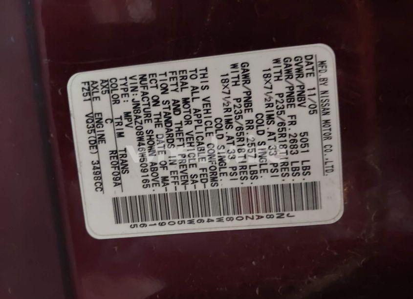 Photo 9 of 2006 Nissan Murano S (VIN JN8AZ08W46W509165)